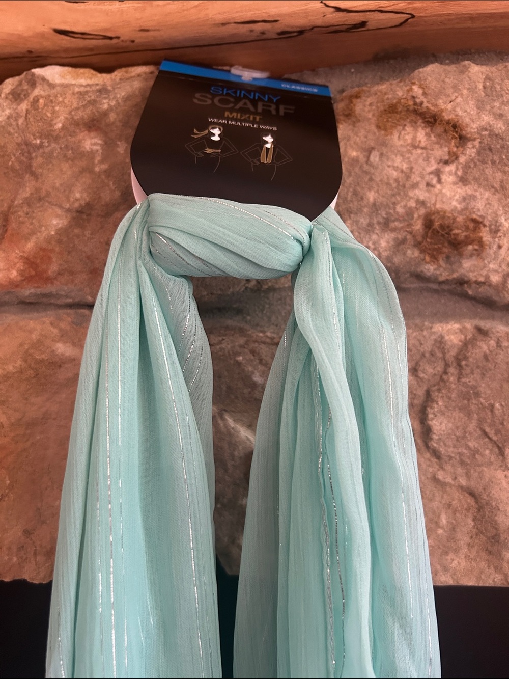 Mixit Aqua Skinny Scarf with Metallic Thread